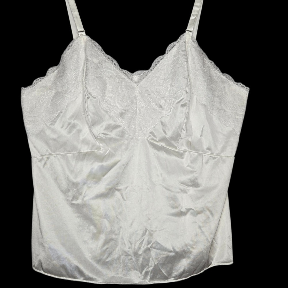 VTG Dixie Belle White Lace Camisole Tank Top 44‎ 3X Nylon Satin Lingerie